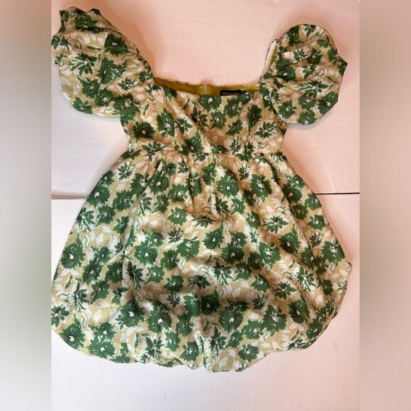 PrettyLittleThing Petite Green Yellow White Floral Puff Mini Dress. Size 0 - Picture 17 of 17